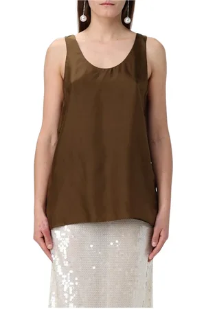 Serafini Tops, Dames, Bruin, L, Bruine Zijden Mouwloze Top