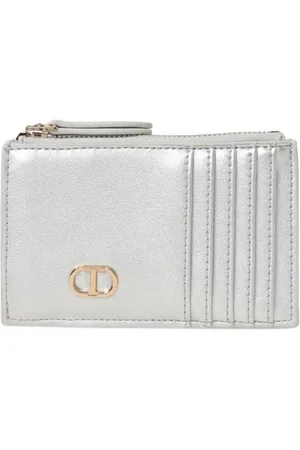 Twin-Set Accessoires, Dames, Grijs, ONE Size, Zilveren Kaarthouder Rits Mini Tas