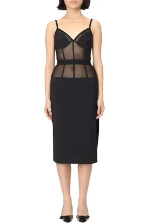 Elisabetta Franchi Kleedjes, Dames, Zwart, M, Zwarte Mesh Bodice Midi Jurk