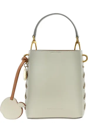 Stella McCartney Tassen, Dames, Grijs, ONE Size, Leer, Stijlvolle Mini Bucket Bag met Apple Charm