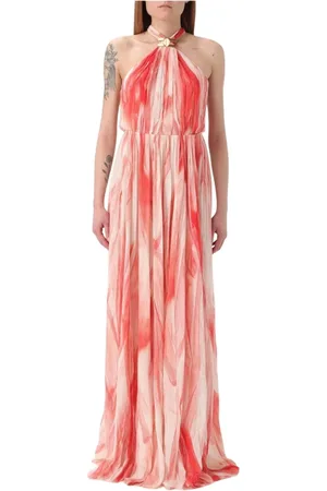 Elisabetta Franchi Kleedjes, Dames, Veelkleurig, XS, Zijden Halter Maxi Jurk