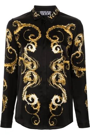 VERSACE Blouses & Shirts, Dames, Veelkleurig, XS, Barok Design Zwart en Goud Shirt