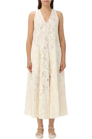 MEIMEIJ Kleedjes, Dames, Wit, XS, Elegant Floral Lace Midi Dress