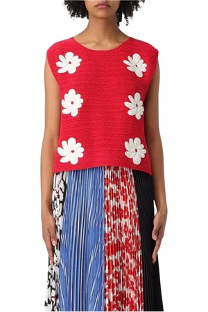 Msgm Tops, Dames, Rood, M, Katoen, Rode Bloemen Gebreide Top