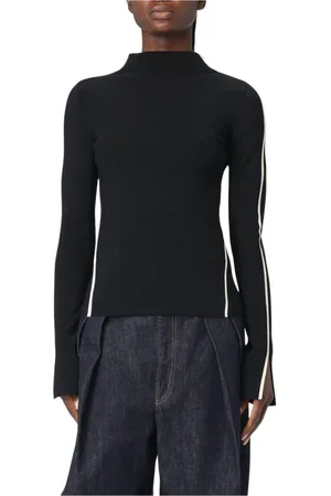 Sportmax Tops, Dames, Zwart, XS, Geribbelde Gebreide Hoge Hals Top