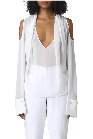 GENNY Blouses & Shirts, Dames, Wit, XS, Elegante Zijden Blouse