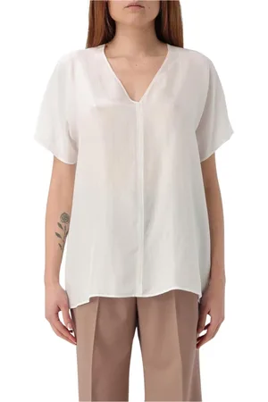 ALYSI Blouses & Shirts, Dames, Wit, XS, Elegante Zijden V-hals Blouse