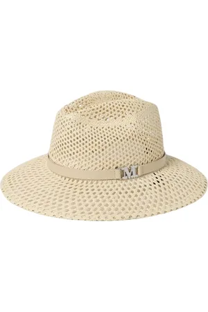 Max Mara Accessoires, Dames, , 58 CM, Leer, Elegante Ivoor Fedora Hoed met Leer