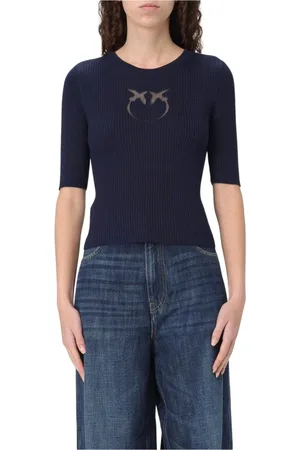 Pinko Truien, Dames, Blauw, L, Gebreide Korte Mouw Trui