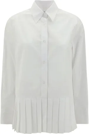 Thom Browne Blouses & Shirts, Dames, Wit, S, Katoen, Geplooide Panel Overhemd met Klassieke Kraag