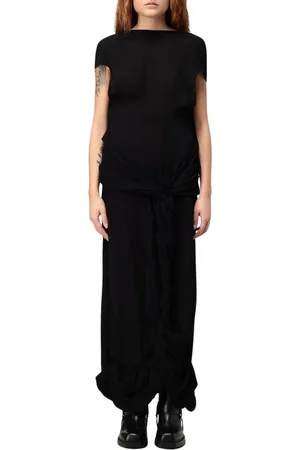 J.W.Anderson Kleedjes, Dames, Zwart, S, Zwarte Zijden Maxi Jurk Geknoopte Taille
