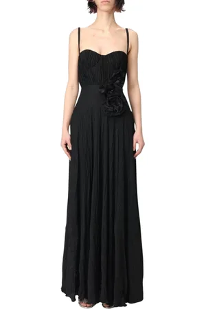 Elisabetta Franchi Kleedjes, Dames, Zwart, S, Blauwe Metallic Maxi Jurk