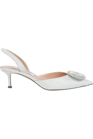 Aquazzura Schoenen, Dames, Grijs, 37 EU, Crystal Hoop Sling Pumps met Elastische Band