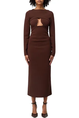 Cult Gaia Kleedjes, Dames, Bruin, S, Elegante Gebreide Midi Jurk