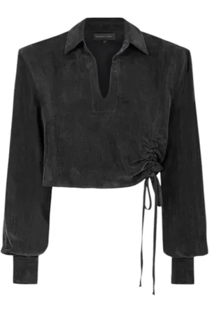 UNDRESS CODE Jassen, Dames, Zwart, M, Satijn, Geknipte Zwarte Blouse met Zijstrik