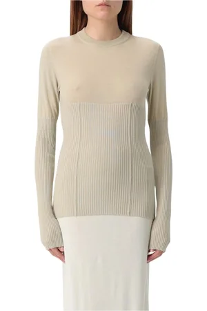 Jil Sander Truien, Dames, Groen, M, Groene Ribgebreide Trui