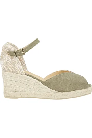 Castaner Schoenen, Dames, Groen, 38 EU, Katoen, Biologisch katoenen peep-toe sleehak sandalen