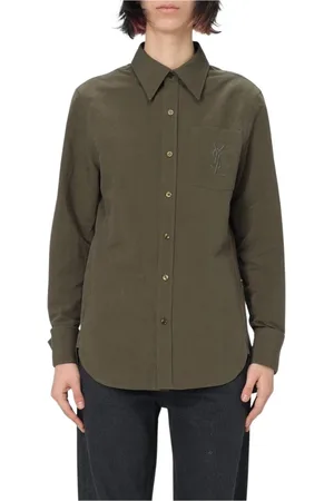 Saint Laurent Blouses & Shirts, Dames, Groen, XS, Elegante Overhemd met Lange Mouwen