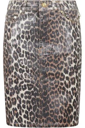 Ganni Rokken, Dames, Veelkleurig, L, Denim, Luipaardprint Denim Jeans met Logo
