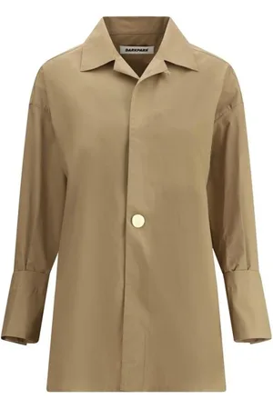 DARKPARK Blouses & Shirts, Dames, Bruin, S, Katoen, Elegante veelzijdige tuniek met gouden knoop
