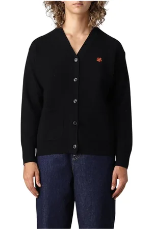 Kenzo Truien, Dames, Zwart, L, Wol, Zwarte Wollen Gebreide Trui met Ronde Hals