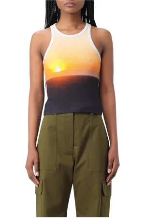 Msgm Tops, Dames, Veelkleurig, M, Katoen, Gele Sunset Tank Top