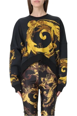 VERSACE Sweatshirts & Hoodies, Dames, Zwart, S, Katoen, Barok Print Sweater