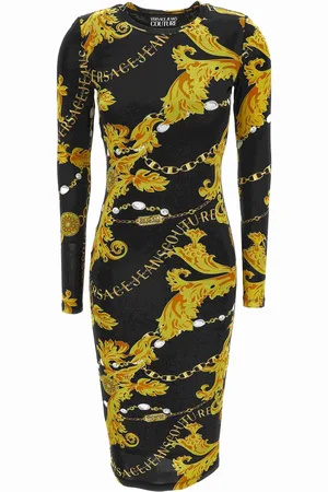 VERSACE Kleedjes, Dames, Veelkleurig, S, Organzino Print Chaincouture Jurk