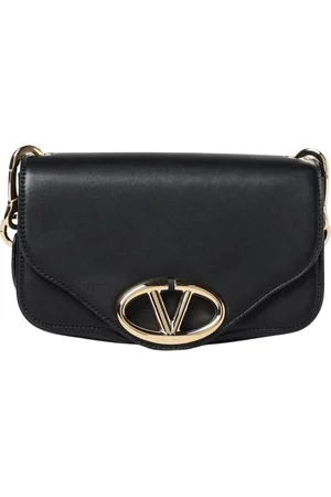VALENTINO GARAVANI Tassen, Dames, Zwart, ONE Size, Zwarte Leren Crossbody Tas met Gouden Hardware