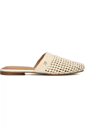 Tommy Hilfiger Schoenen, Dames, Wit, 42 EU, Leer, Gehaakte leren muilezel slippers