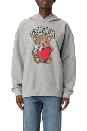 Ganni Sweatshirts & Hoodies, Dames, Grijs, S, Katoen, Hart Hoodie Relaxte Pasvorm