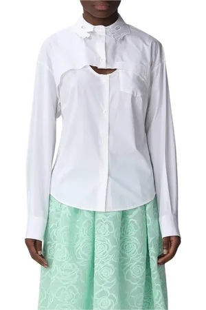 VIVETTA Blouses & Shirts, Dames, Wit, M, Katoen, Witte Poplin Shirt met Cut Out Detail