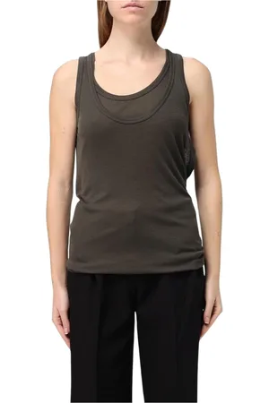 Helmut Lang Tops, Dames, Grijs, L, Katoen, Grijze Gelaagde Tanktop Stijlvolle Pasvorm