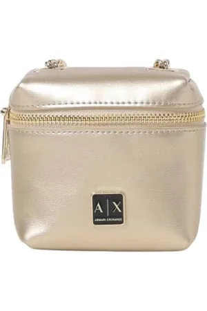 Armani Exchange Tassen, Dames, Geel, ONE Size, Zwarte Metallic Chain Schoudertas