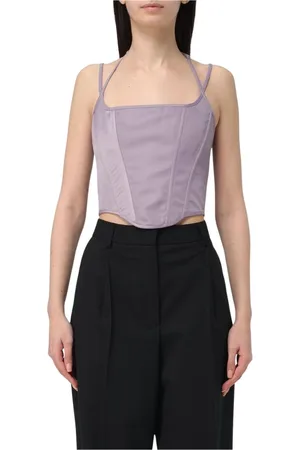 Pinko Tops, Dames, Paars, XS, Satijn, Mouwloze Vierkante Hals Korset Top Lila