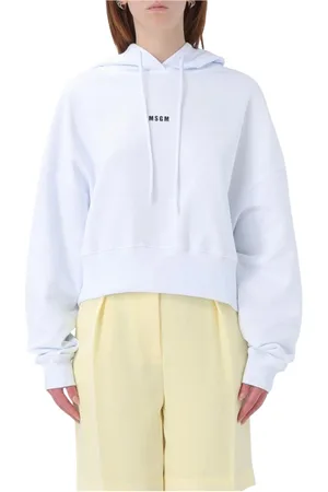 Msgm Sweatshirts & Hoodies, Dames, Wit, S, Katoen, Witte Cropped Hoodie Sweatshirt