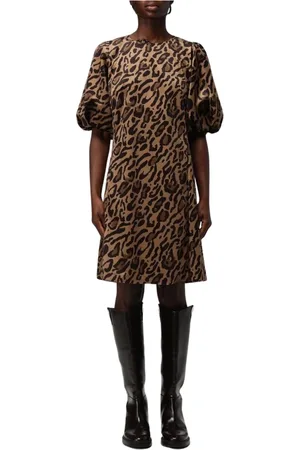 A.P.C. Kleedjes, Dames, Veelkleurig, S, Katoen, Leopard Print Mini Dress Puff Sleeves