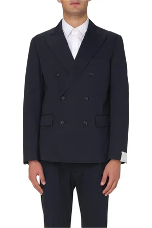 Paolo Pecora Jassen, Heren, Blauw, M, Blauwe Double-Breasted Blazer Jas