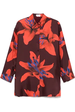 Alexander McQueen Blouses & Shirts, Dames, Rood, S, Multicolor Zijden Overhemd Verhoog Garderobe
