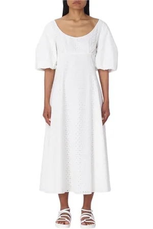 Kenzo Kleedjes, Dames, Wit, XS, Katoen, Geel Room Pof Mouw Midi Jurk