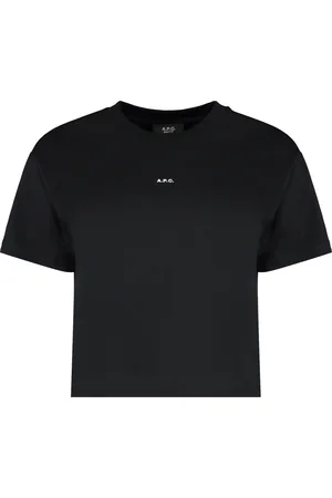 A.P.C. Tops, Dames, Zwart, S, Katoen, T-shirt van katoen met contrasterende logo-print