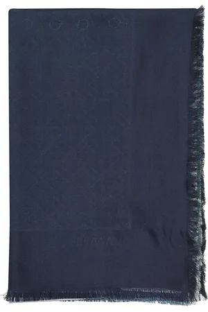 Salvatore Ferragamo Accessoires, Dames, Blauw, ONE Size, Wol, Jacquard Wol Zijde Sjaal