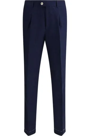 Brunello Cucinelli Broeken, Heren, Blauw, L, Linnen, Linnen Broek Klassieke Pasvorm Stijlvol