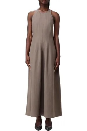 Brunello Cucinelli Kleedjes, Dames, Grijs, M, Elegante ALine Maxi Jurk