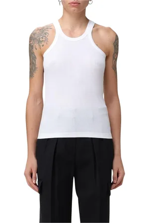 Sportmax Tops, Dames, Wit, S, Katoen, Geribbelde Gebreide Tanktop