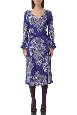 Etro Kleedjes, Dames, Blauw, S, Blauwe Bloemen Omslagjurk