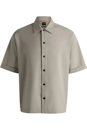 HUGO BOSS Overhemden, Heren, , M, Polyester, Korte mouwen polyester overhemd effen kleur