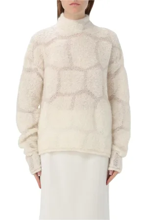 GENNY Truien, Dames, Wit, M, Wol, Klassieke Witte Mock Neck Sweater