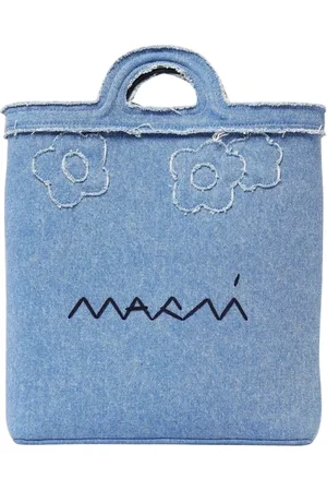 Marni Tassen, Dames, Blauw, ONE Size, Denim, Blauwe Denim Tote Tas met Bloemenborduursel