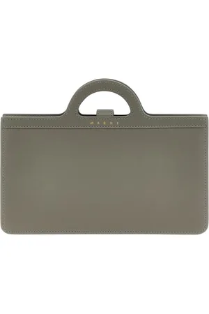 Marni Tassen, Dames, Grijs, ONE Size, Leer, Grijze Leren Handtas